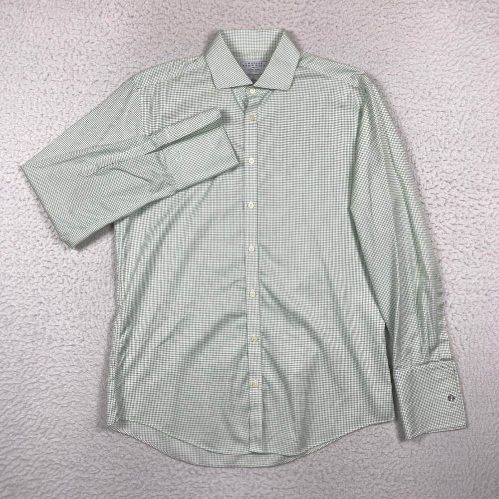 Charles Tyrwhitt Dress Shirt Mens 16.5 Green Extra Slim Fit Non Iron Business